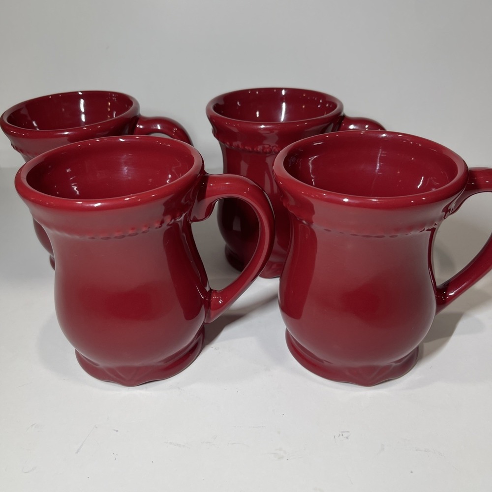 Princess House Pavillon Berry Red Mugs Set of 4 Coffee Cup Oven Safe
